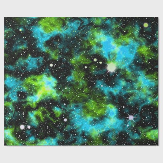 Blaue grüne Galaxie Kosmische Raumsterne Nebula Geschenkpapier (Flach)