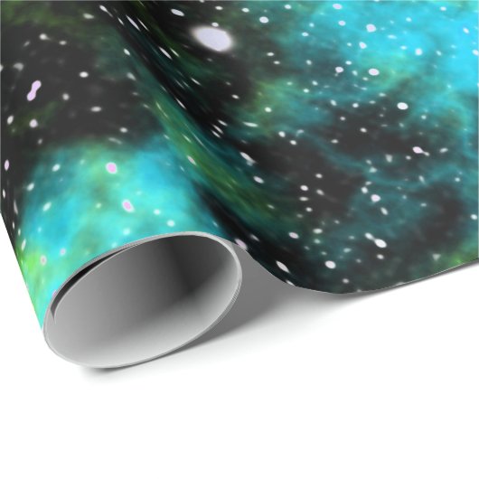Blaue grüne Galaxie Kosmische Raumsterne Nebula Geschenkpapier (Rolleneckpunkt)