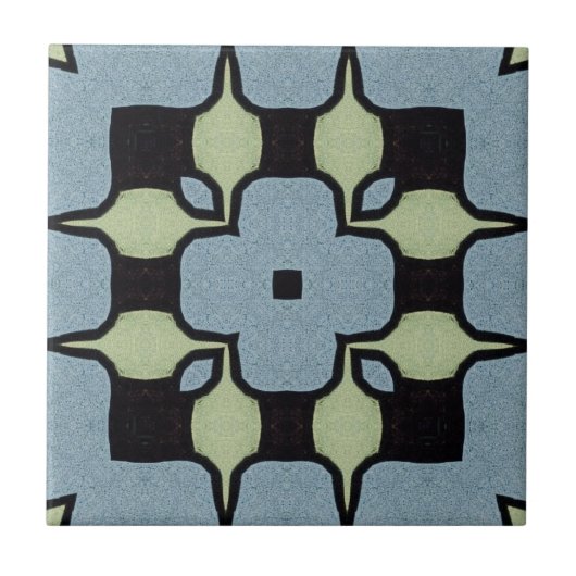 Blaue Grüne Geometrische Vintage-Kunst Fliese (Vorderseite)