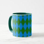 Blaue grüne Harlekin-Karo-Design Tasse (Vorderseite Links)