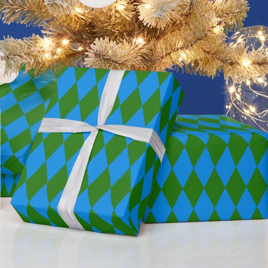 Blaue grüne Harlekin-Karodesign Geschenkpapier