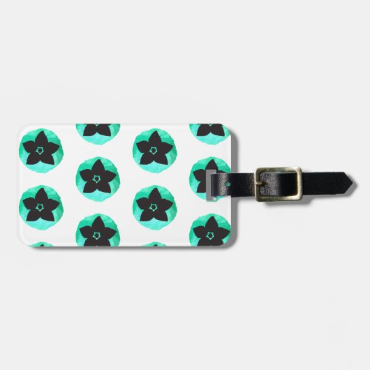 Blaue grüne hawaiianische Blume Gepäckanhänger (Vorderseite horizontal)