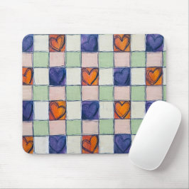 Blaue grüne Herzgingham Mouse-Pad Mousepad