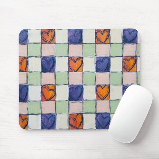 Blaue grüne Herzgingham Mouse-Pad Mousepad (Mit Mouse)
