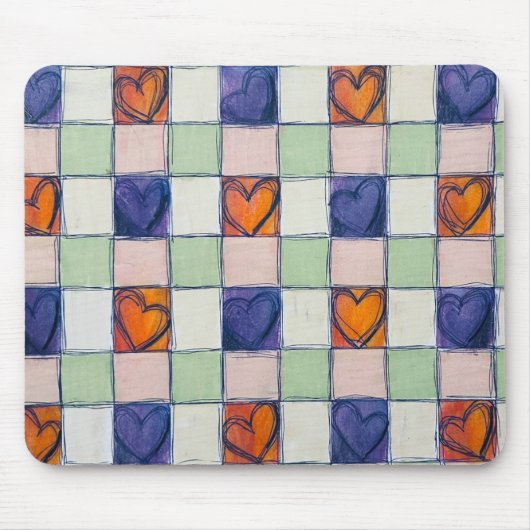 Blaue grüne Herzgingham Mouse-Pad Mousepad (Vorne)