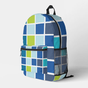 Blaue grüne karierte Quadrate Bedruckter Rucksack