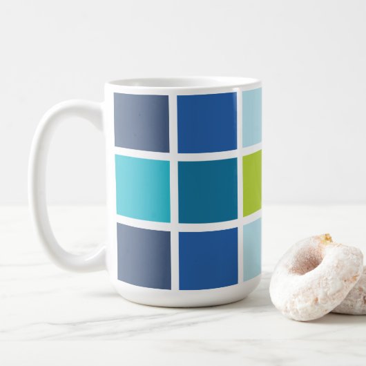 Blaue grüne karierte Quadrate  Kaffeetasse (Mit Donut)