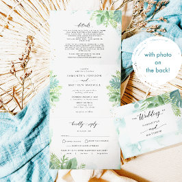 Blaue Grüne Landschaft mit UAWG, Foto Hochzeit Dreifach Gefaltete Einladung