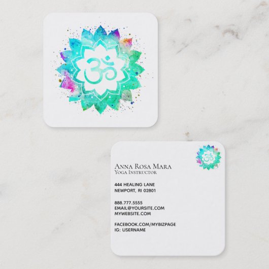 *~* Blaue grüne Lotus-Blume Mandala Om-Om Quadratische Visitenkarte (Vorne/Hinten)