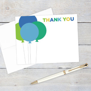 Blaue Grüne Luftballons Jungen Geburtstag Mitteilungskarte