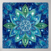 Blaue grüne Mandala-Blumen-Wasserfarben-Kunst Poster (Vorne)