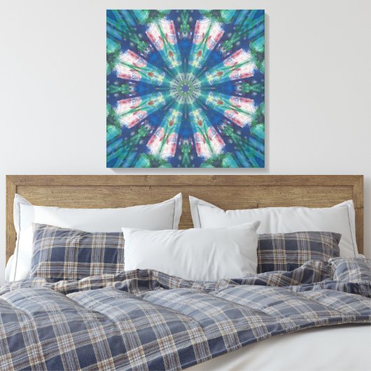 Blaue/grüne Mandala Leinwanddruck (Insitu (Schlafzimmer))