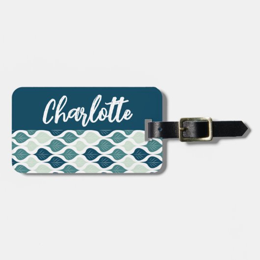 Blaue grüne Monografie des Retro-Leaf-Musters Gepäckanhänger (Vorderseite horizontal)