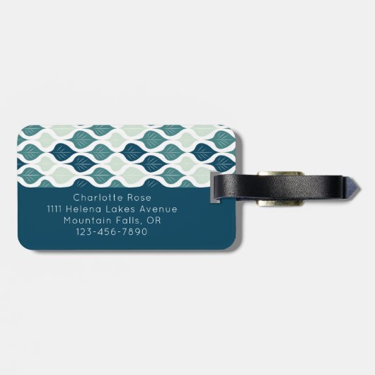 Blaue grüne Monografie des Retro-Leaf-Musters Gepäckanhänger (Rückseite horizontal)