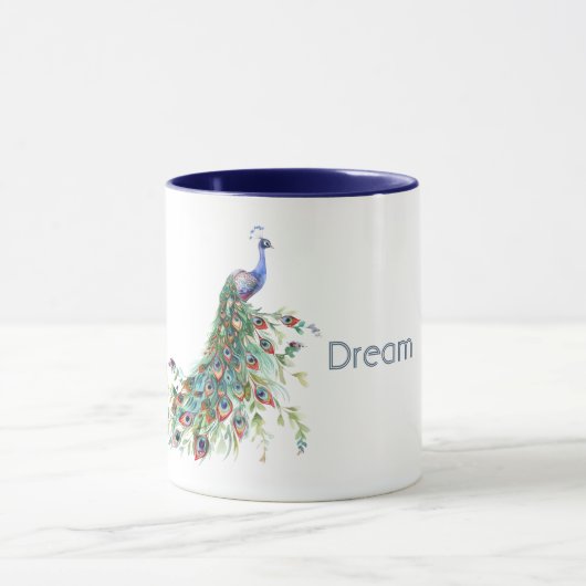 Blaue Grüne Pfauenfedern Tasse (Zentrum)