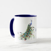 Blaue Grüne Pfauenfedern Tasse (Vorderseite Links)