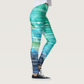 Blaue grüne Pfeile Aztec Geometric Aquarell Leggings (Rechts)