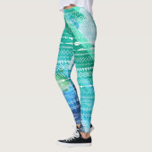 Blaue grüne Pfeile Aztec Geometric Aquarell Leggings (Links)