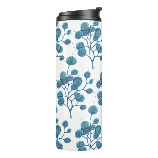 Blaue grüne Pflanze Pen Zeichnend thermischer Tumb Thermosbecher (Nach links gedreht)