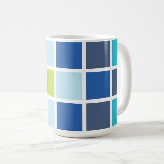 Blaue grüne Quadrate geprüft Kaffeetasse (VorderseiteRechts)
