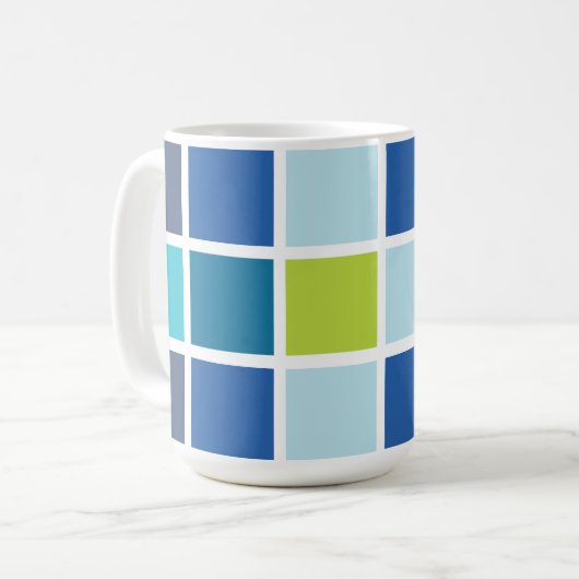 Blaue grüne Quadrate geprüft Kaffeetasse (Vorderseite Links)