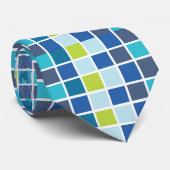 Blaue grüne Quadrate geprüft Krawatte (Gerollt)