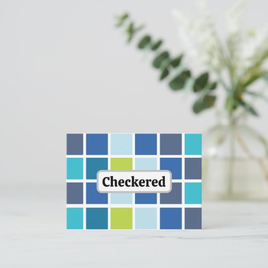 Blaue grüne Quadrate geprüft Visitenkarte (Stehend Vorderseite)