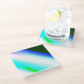 Blaue grüne Regenbogenfarben abstrakte Textur Glasuntersetzer (Schrägansicht)