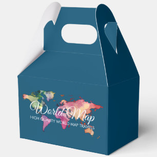 Blaue Grüne Retro-Farbweltkarte Geschenkschachtel