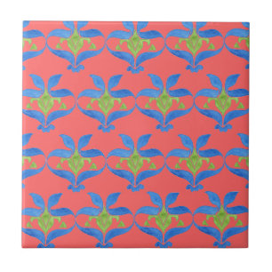 Blaue, Grüne, Rote Art Nouveau-Musterfliese Fliese