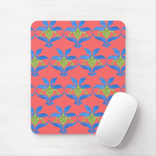 Blaue, grüne, rote Jugendstil-Muster Mousepad (Mit Mouse)
