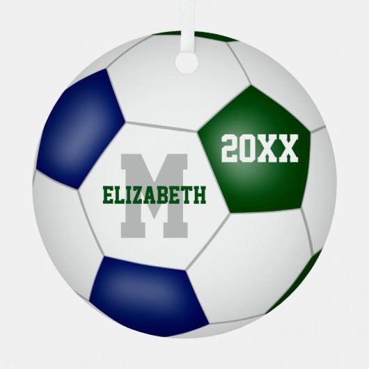 Blaue Grüne Schule Mannschaft Farben Fußball Ornament Aus Metall (Vorderseite)