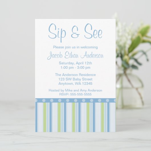 Blaue grüne Seife und Streifen Einladung (Stehend Vorderseite)