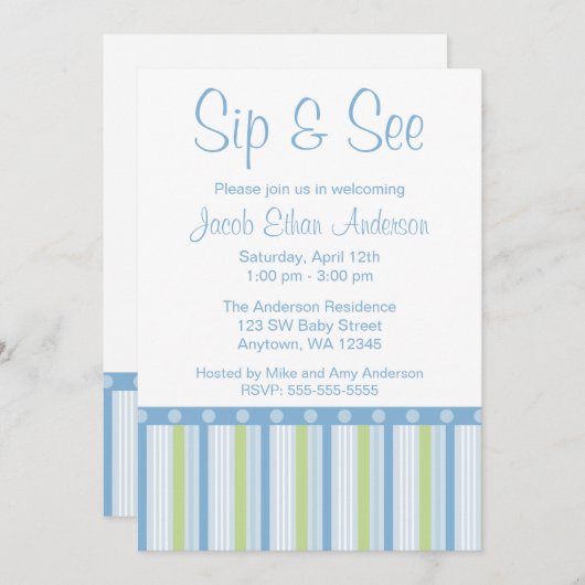 Blaue grüne Seife und Streifen Einladung (Vorne/Hinten)