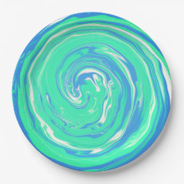 Blaue Grüne Spirale Pappteller