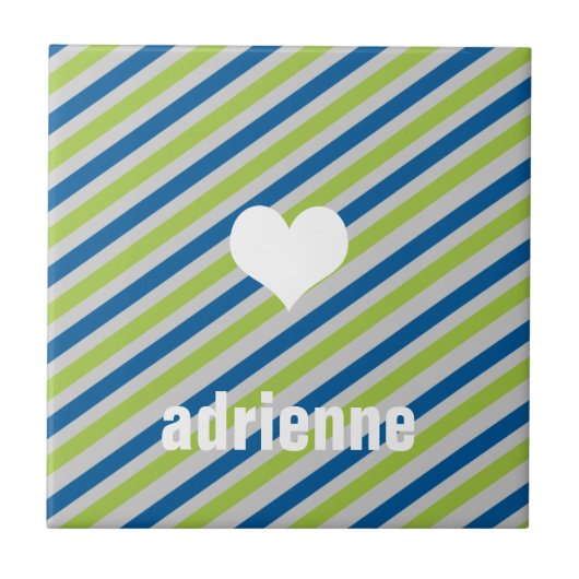 Blaue grüne Streifen Herzmoderne Displayplatte Fliese (Vorderseite)