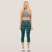 Blaue grüne Streifen mit Sternen und Regentropfen Capri Leggings (Vorderseite)
