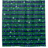 Blaue grüne Streifen mit Sternen und Regentropfen Duschvorhang (Vorderseite)