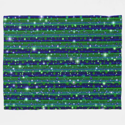 Blaue grüne Streifen mit Sternen und Regentropfen Fleecedecke (Vorderseite (Horizontal))