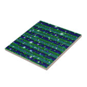 Blaue grüne Streifen mit Sternen und Regentropfen Fliese (Seite)