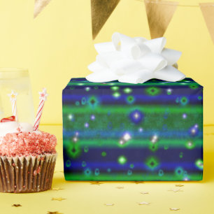 Blaue grüne Streifen mit Sternen und Regentropfen Geschenkpapier