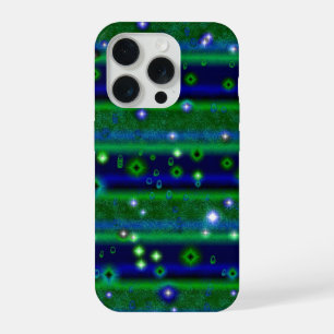Blaue grüne Streifen mit Sternen und Regentropfen iPhone 15 Pro Hülle