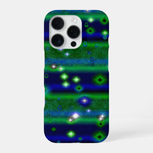 Blaue Grüne Streifen mit Sternen und Regentropfen iPhone 16 Pro Hülle
