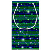 Blaue grüne Streifen mit Sternen und Regentropfen Kleine Geschenktüte (Rückseite)