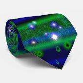 Blaue grüne Streifen mit Sternen und Regentropfen Krawatte (Gerollt)
