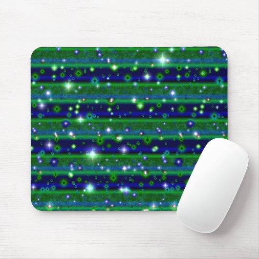 Blaue grüne Streifen mit Sternen und Regentropfen Mousepad (Mit Mouse)