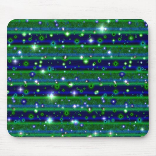 Blaue grüne Streifen mit Sternen und Regentropfen Mousepad (Vorne)