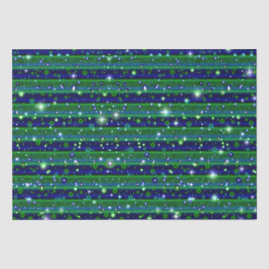 Blaue grüne Streifen mit Sternen und Regentropfen Seidenpapier (Vorderseite)