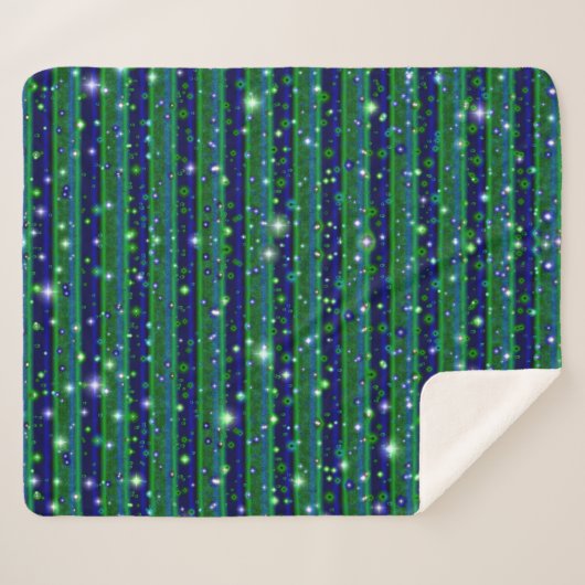 Blaue grüne Streifen mit Sternen und Regentropfen Sherpadecke (Vorderseite (Horizontal))