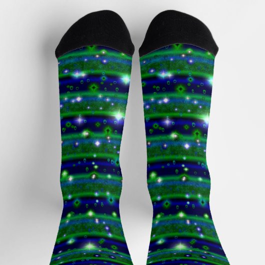 Blaue grüne Streifen mit Sternen und Regentropfen Socken (Oben)
